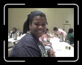 Zeta Rho Omega Retreat 2005 - Kay Pea stops listening to smile for a pic * 600 x 450 * (73KB)